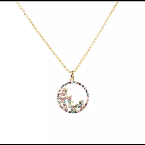 18k plated circle w/butterfly pendant necklace - Picture 1 of 11